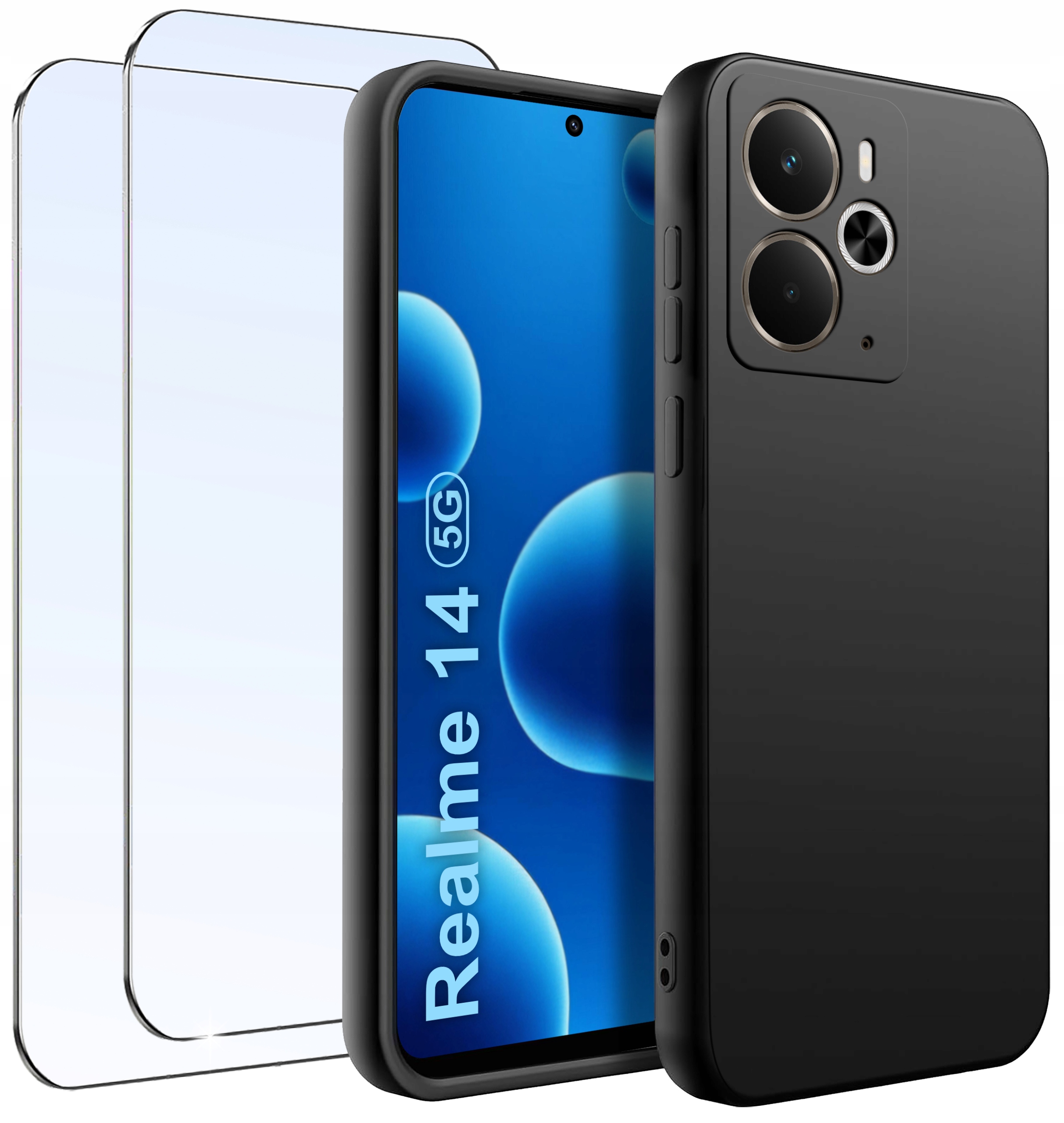 ZESTAW Etui do Realme 14 5G Matowe Czarne Silikon Slim + 2 SZTUKI SZKŁO – Ochrona i styl w jednym