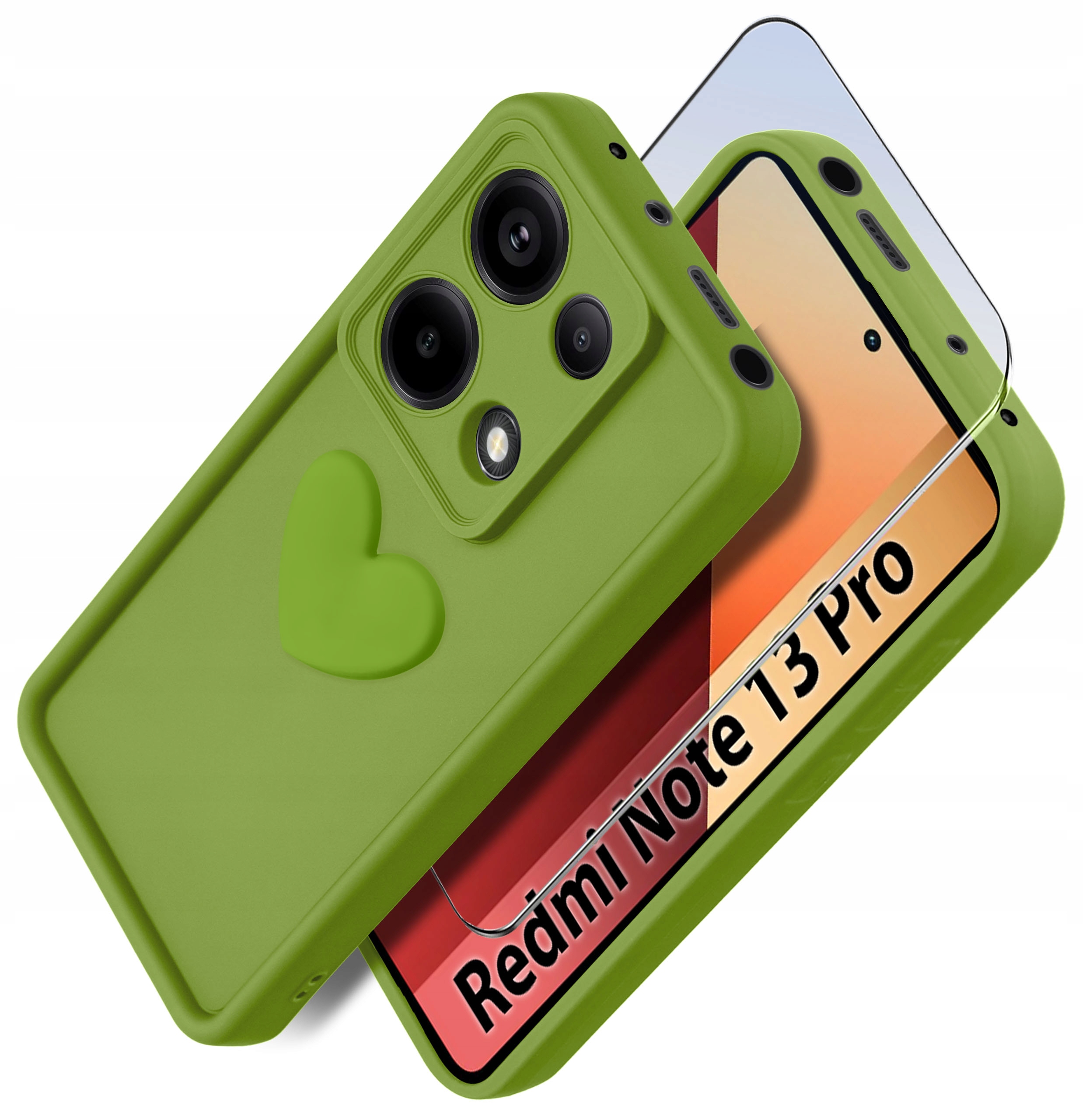 Etui do Xiaomi Redmi Note 13 Pro 4G silikonowe MATOWE serce + Szkło ochronne na ekran 9H