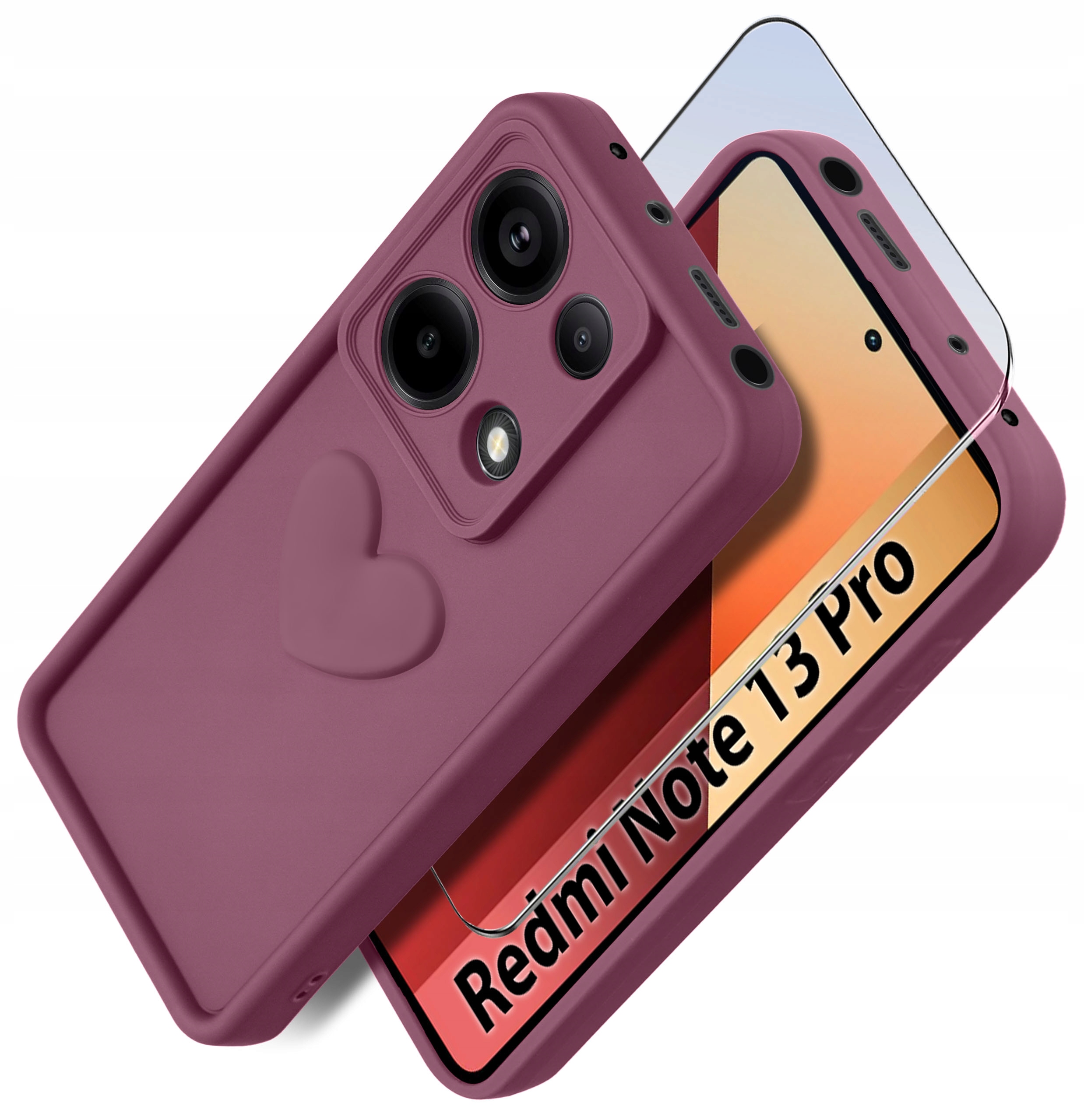 Etui do Xiaomi Redmi Note 13 Pro 4G silikonowe MATOWE serce + Szkło ochronne 9H