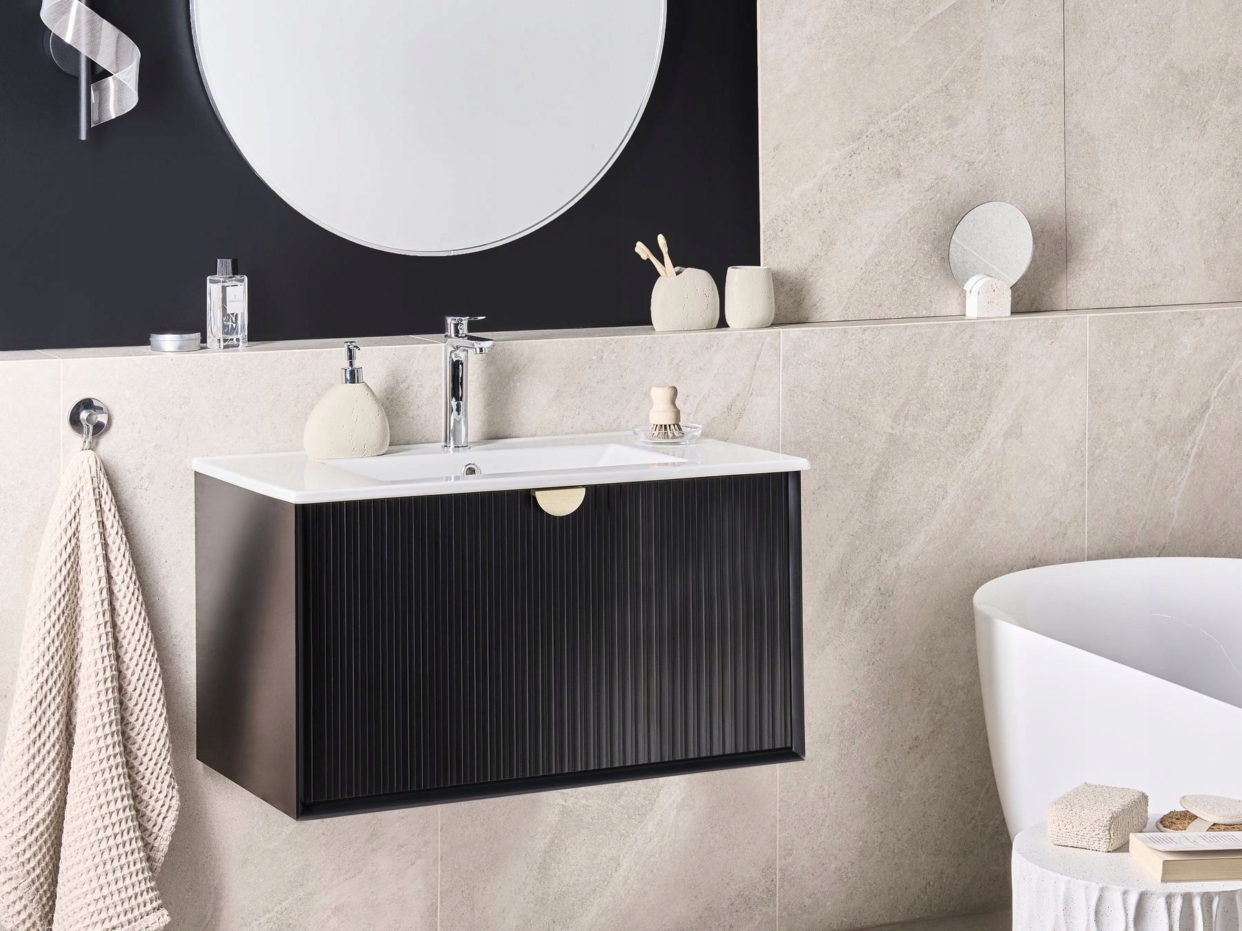 Szafka łazienkowa wisząca z umywalką BONAIRE 80 cm Czarny – Elegancja i funkcjonalność w Twojej łazience