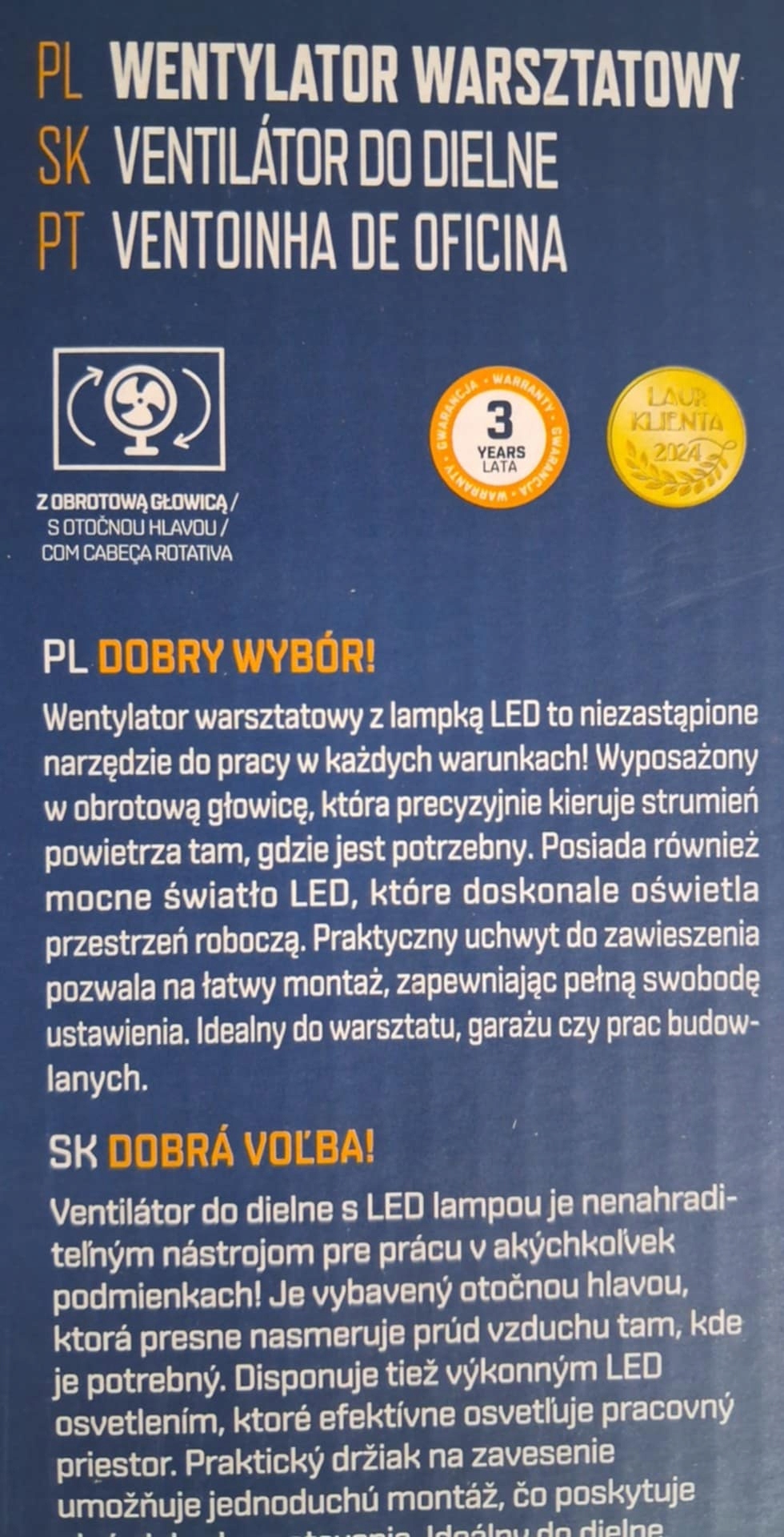 Przenośny wentylator z funkcją LED