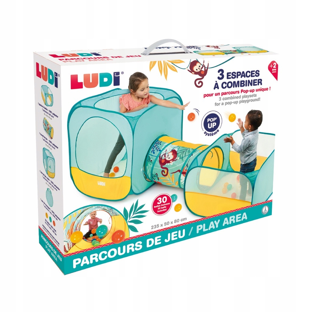 Wiele możliwości zabawy – tunel, kostka i strefa z piłeczkami