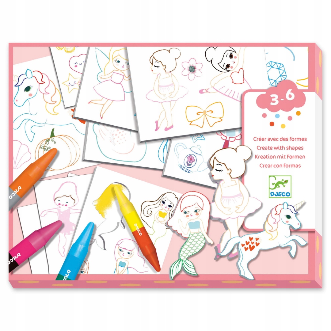 Elementy zestawu: arkusze, kredki, klej