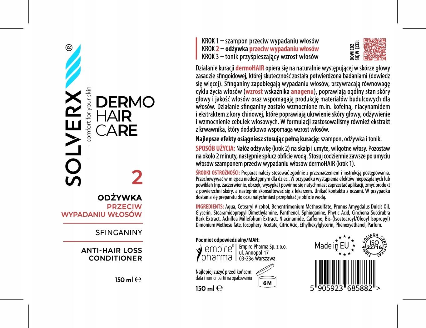 Skład INCI – Co zawiera SOLVERX Dermo Hair Odżywka