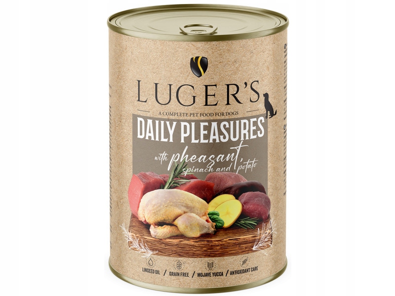 Karma mokra dla psa Luger's Daily Pleasures z bażantem, szpinakiem i ziemniakiem – Doskonały wybór dla Twojego pupila