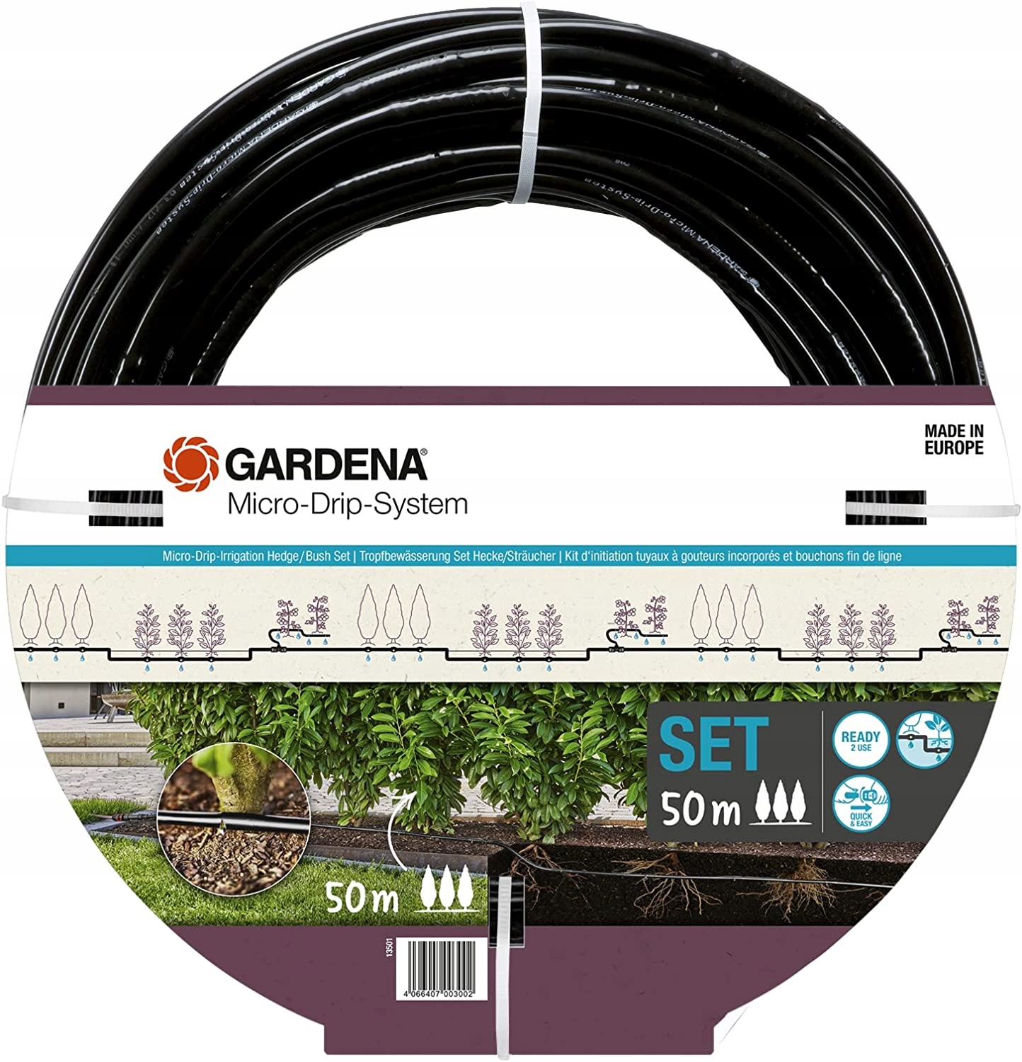 Gardena Micro-Drip-System – Zestaw do nawadniania krzewów i żywopłotów 50 m
