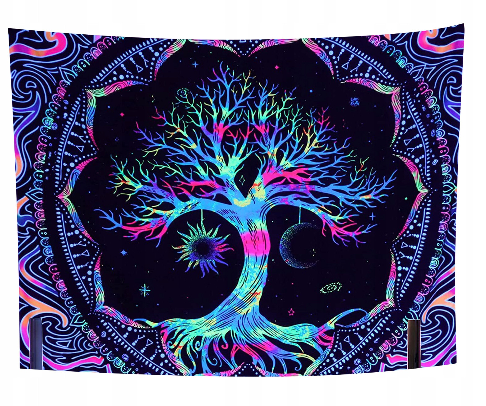 Dekoracja ŚCIENNA UV OBRAZ Fluorescencyjny GOBELIN ODBLASK 150x150cm Drzewo – Wyjątkowa ozdoba do każdego wnętrza