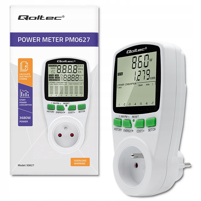Qoltec Watomierz Licznik zużycia energii PM0627 – Monitoruj swoje zużycie energii