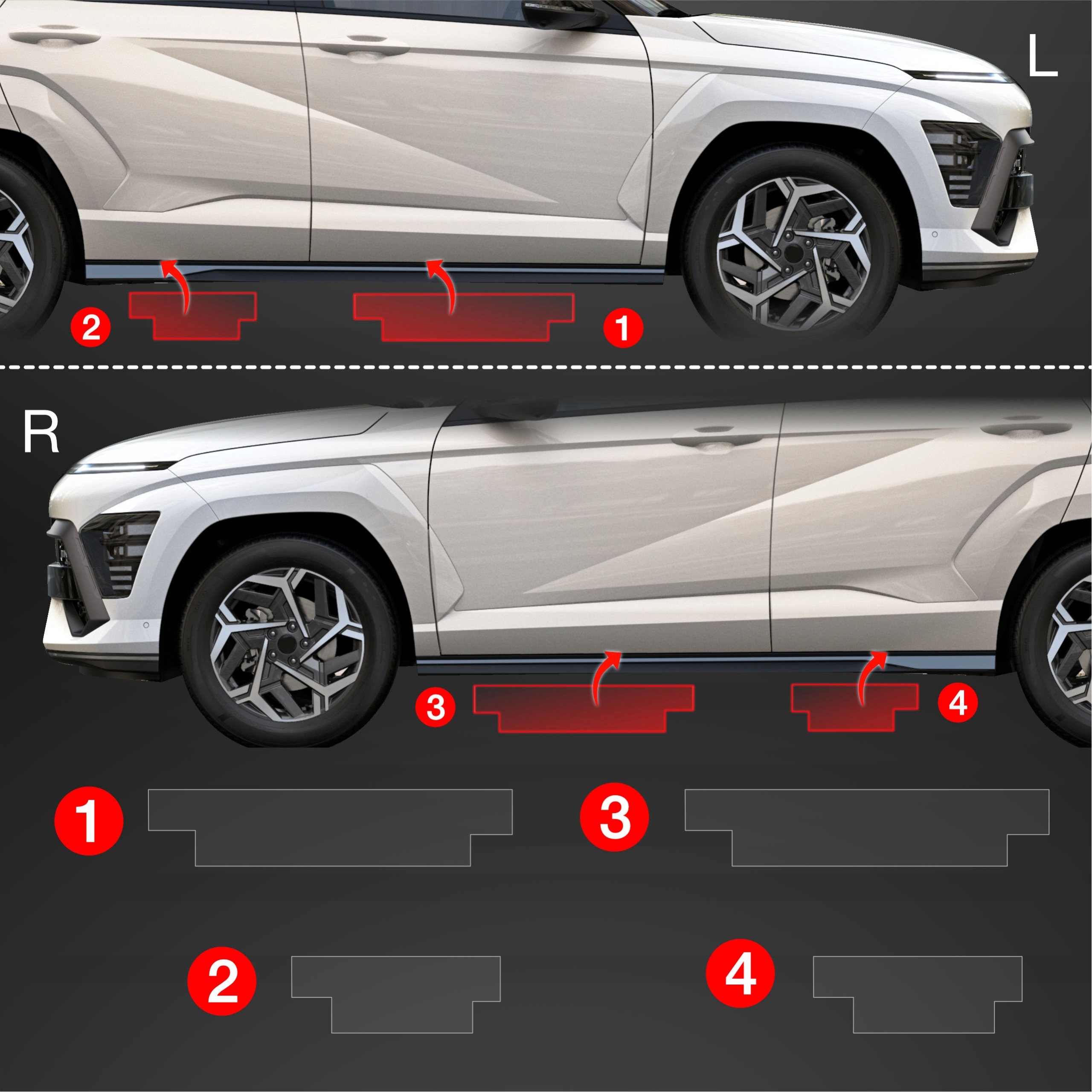Folia ochronna na progi GrizzGlass BodyShield do Hyundai Kona N-Line (2023-2025) – Idealna ochrona dla Twojego auta