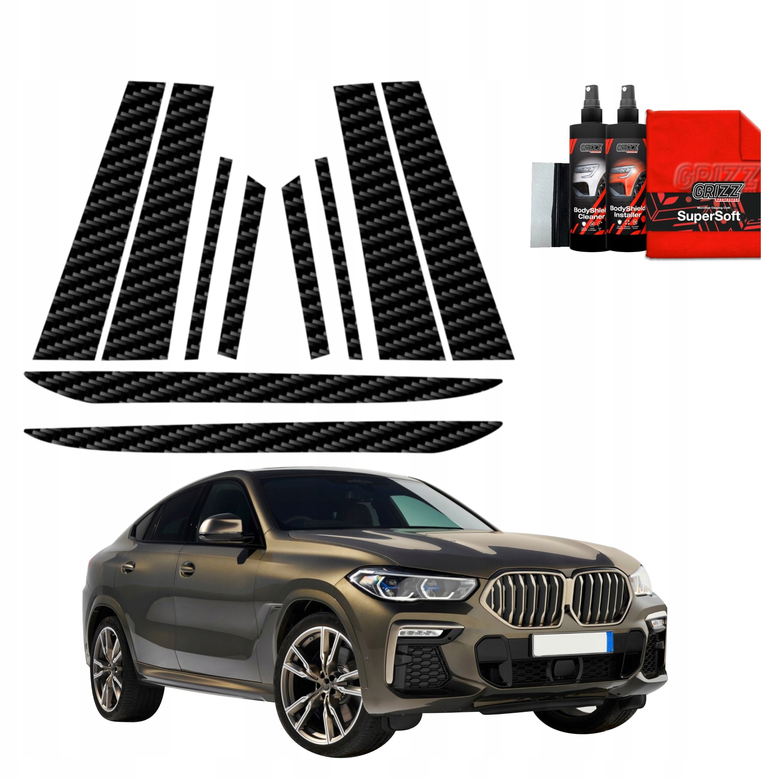 Folia karbonowa na słupki GrizzGlass BodyShield do BMW X6M (2019-2023) – Ochrona i styl w jednym