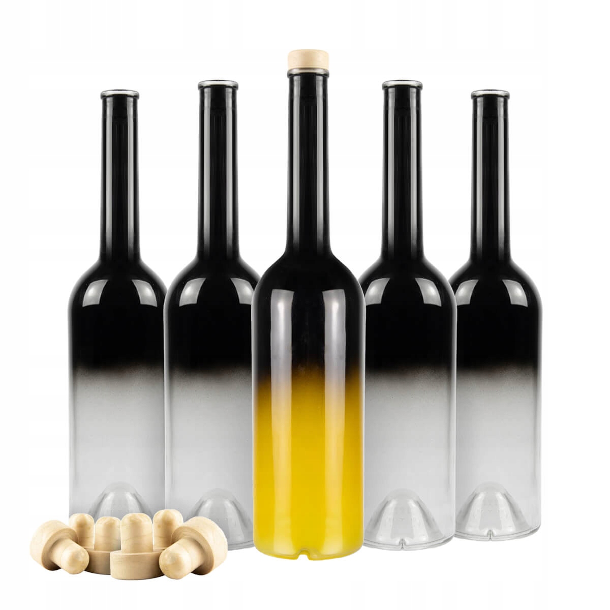 10x Szklane Butelki FENICE 700 ml CZARNA ELEGANCKA OMBRE na Alkohol Prezent – Elegancja w Twoim Domu