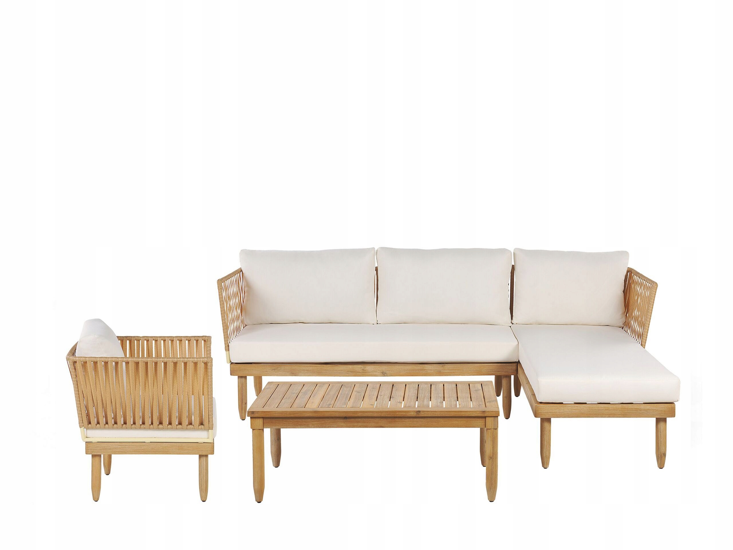 Zestaw ogrodowy drewno akacjowe 4-osobowy lewostronny złamana biel CREMONA – Komfort i styl w Twoim ogrodzie