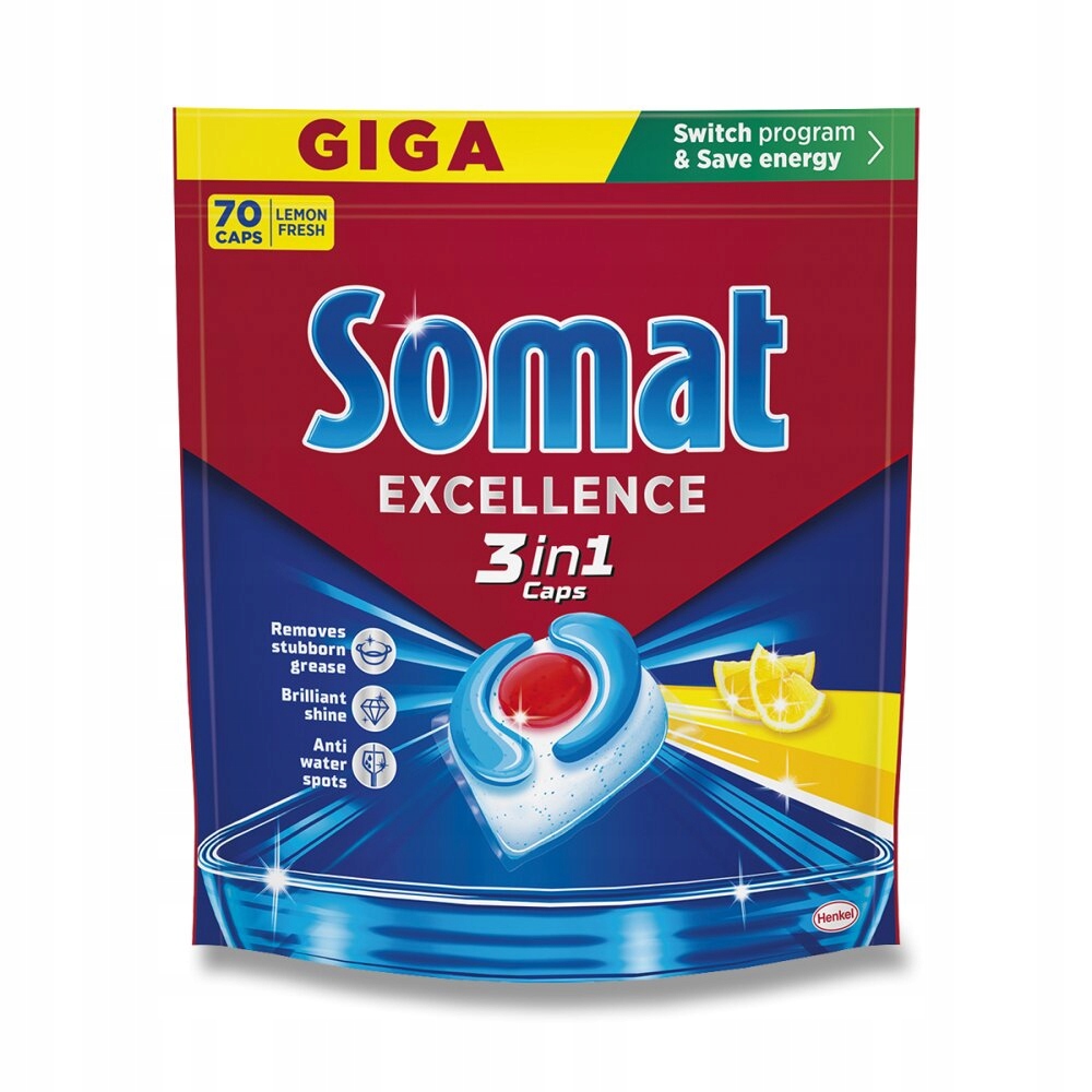 Kapsułki do zmywarki Somat Excellence 3w1 Lemon – Doskonała czystość i blask