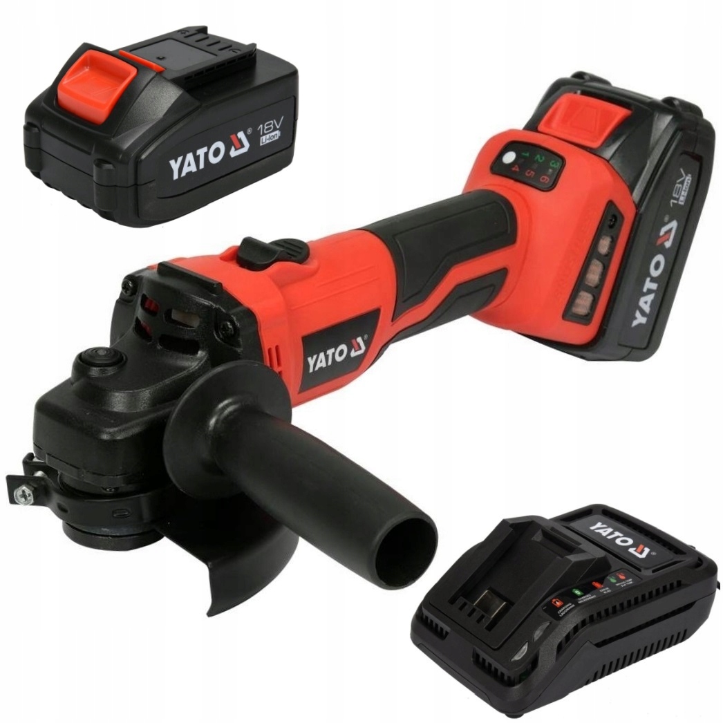 Zestaw zawiera: szlifierkę, uchwyt dodatkowy, osłonę tarczy i kluczyk