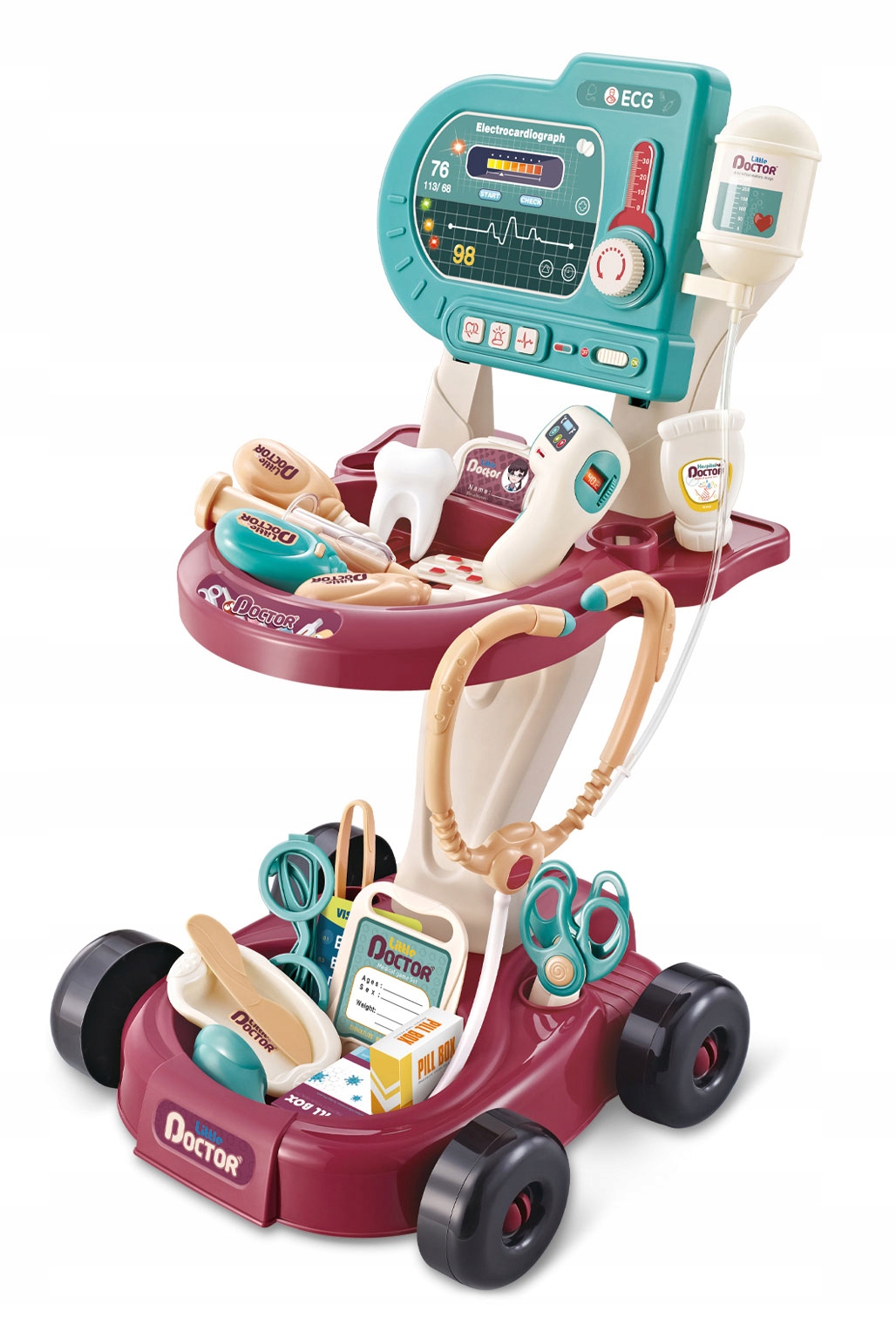 Zestaw Lekarza Dla Dzieci – Wózek EKG z Dźwiękiem i Światłem