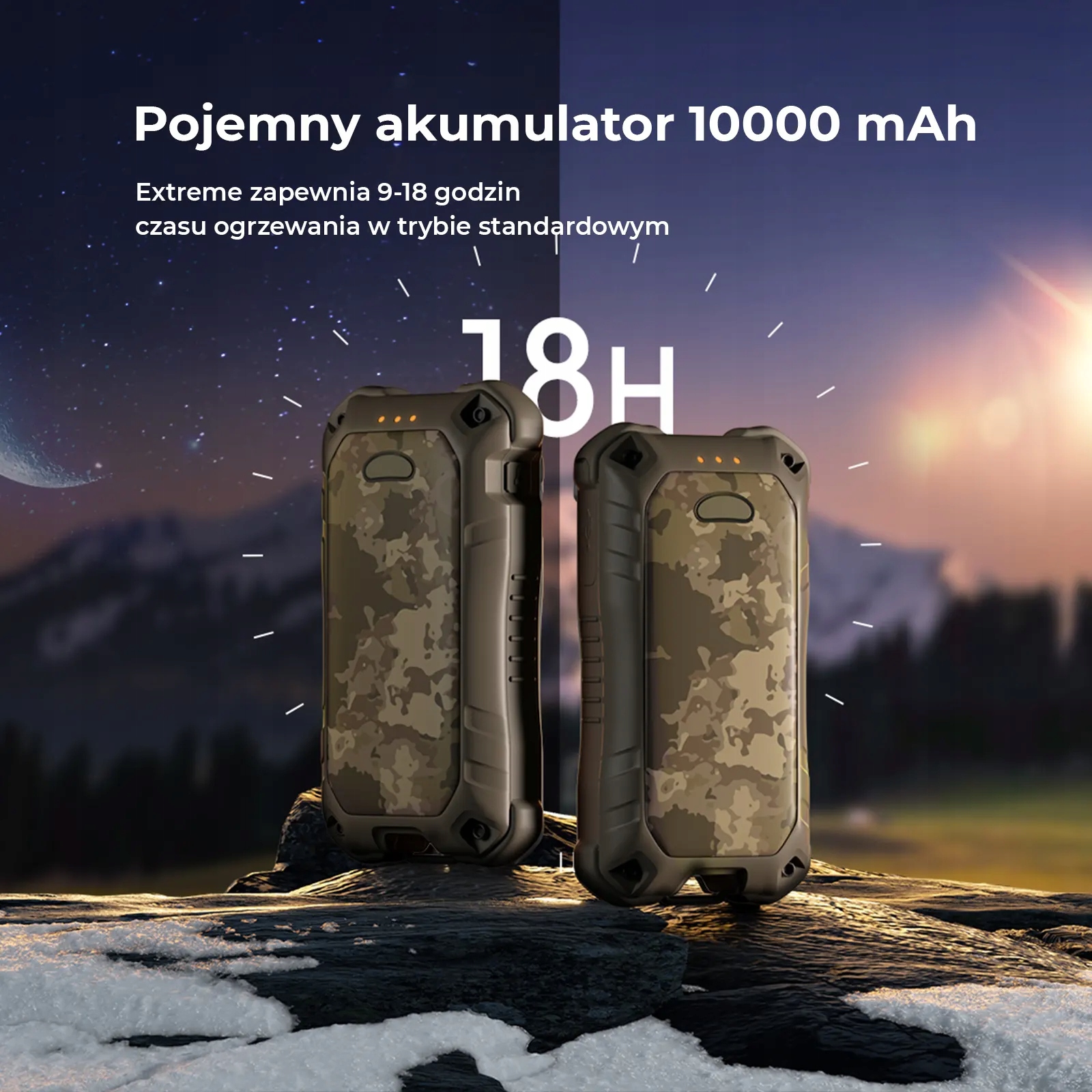 Masywna bateria 10000 mAh – Do 18 godzin ciepła