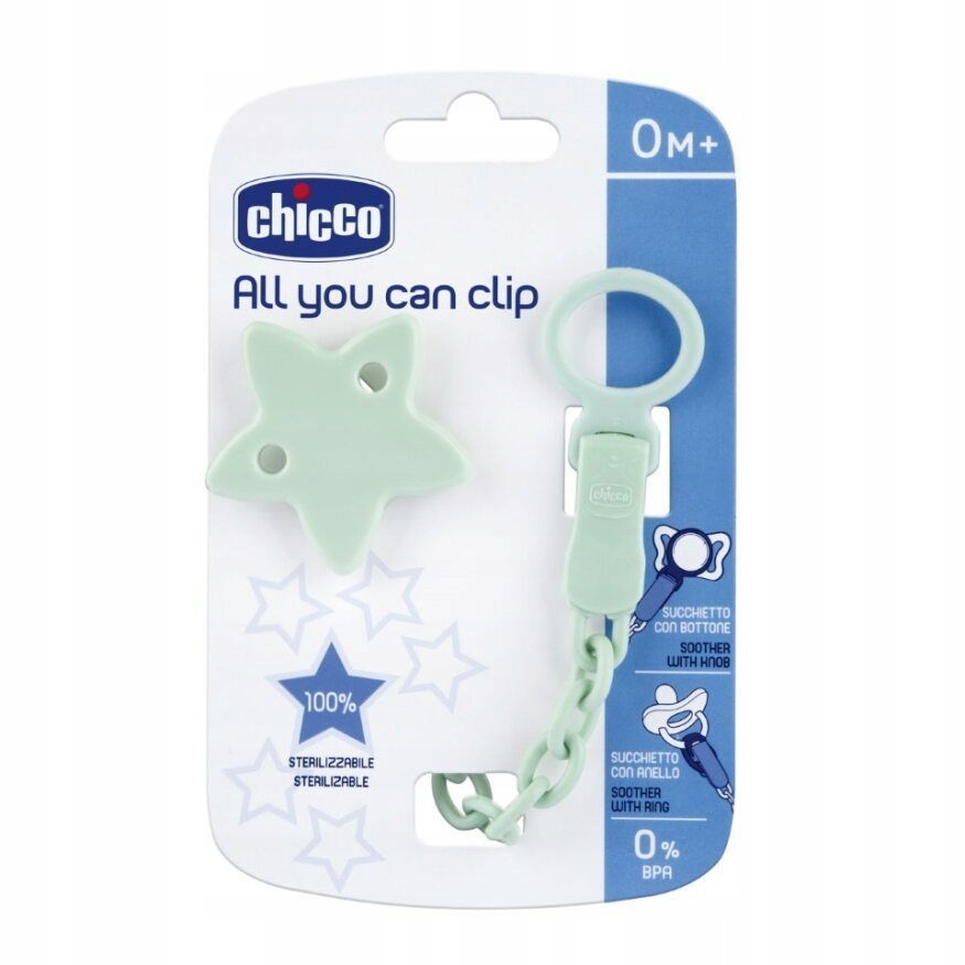 Chicco CHICCO-40843 - Łańcuszek z klipsem do smoczka gwiazdka – Praktyczny i elegancki dodatek dla maluszków