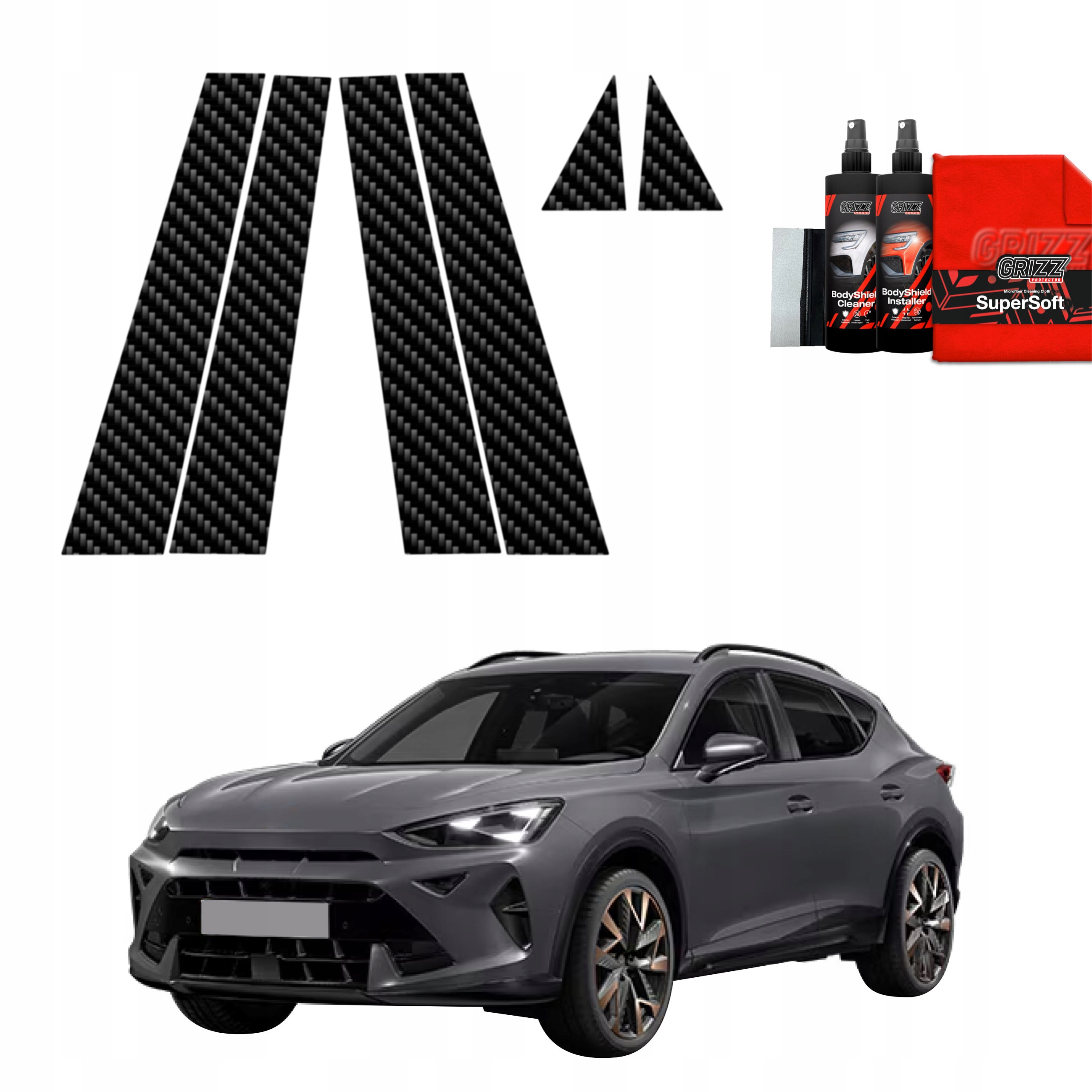 Folia karbonowa na słupki GrizzGlass BodyShield do Cupra Formentor Facelift (2024-2025) – Ochrona i styl w jednym