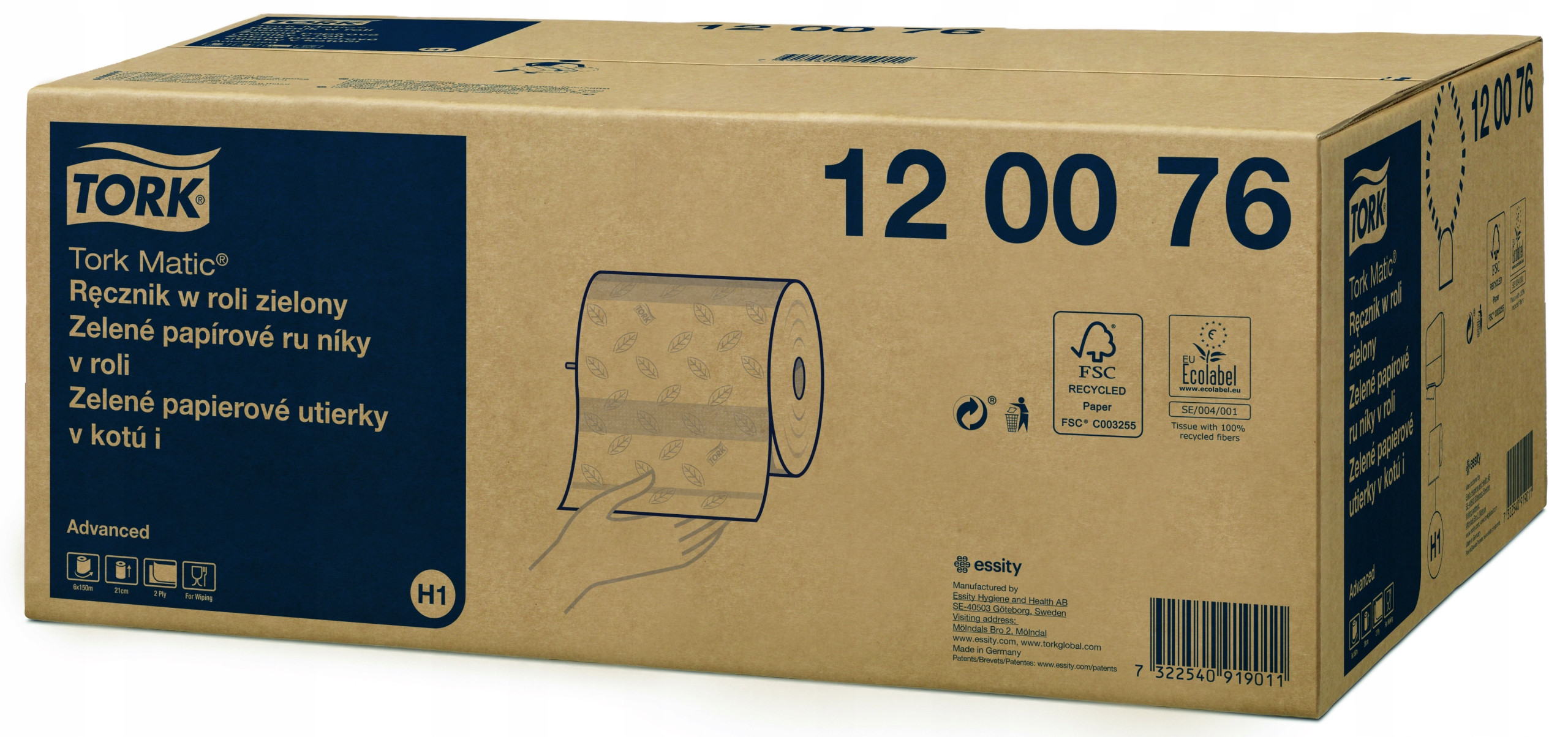 Tork Matic - Ręcznik w roli, Advanced, zielony, makulatura, 150 m