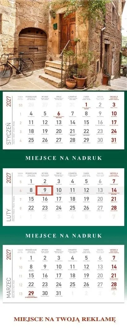 Kalendarz 2027 ścienny trójdzielny Toskania – Elegancja i funkcjonalność w Twoim biurze