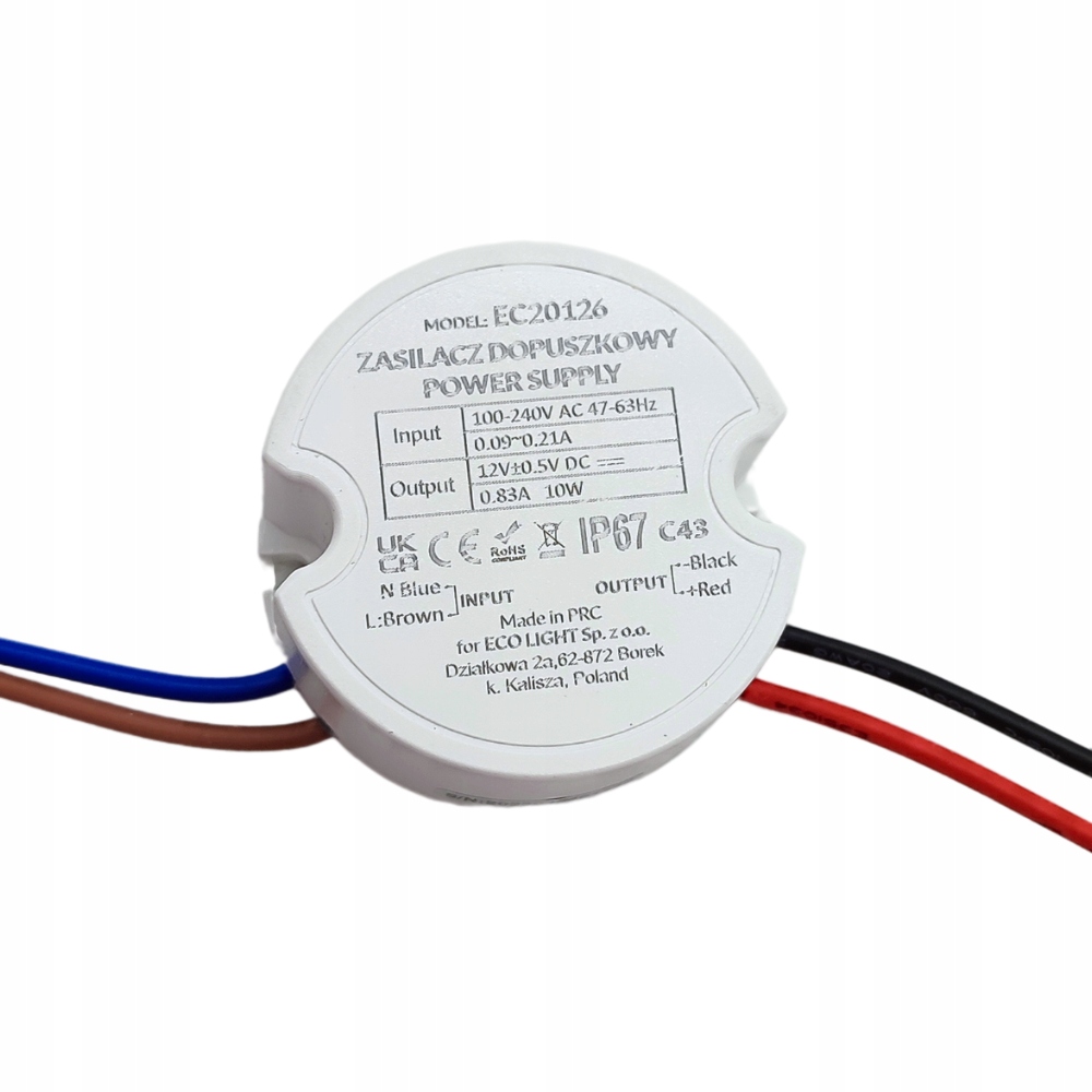Zasilacz do puszk fi60 0,83A 10W 12V IP67 – Idealne rozwiązanie dla Twojego oświetlenia