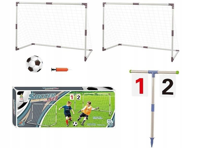 Zawartość zestawu: 2 rozkładane bramki, piłka i pompka