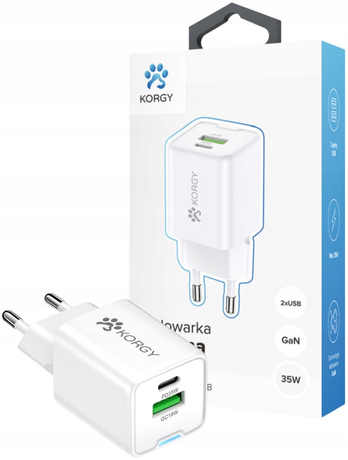 Ładowarka sieciowa Korgy 35W (K-AC35-AC-B) – Wydajne ładowanie dla Twoich urządzeń