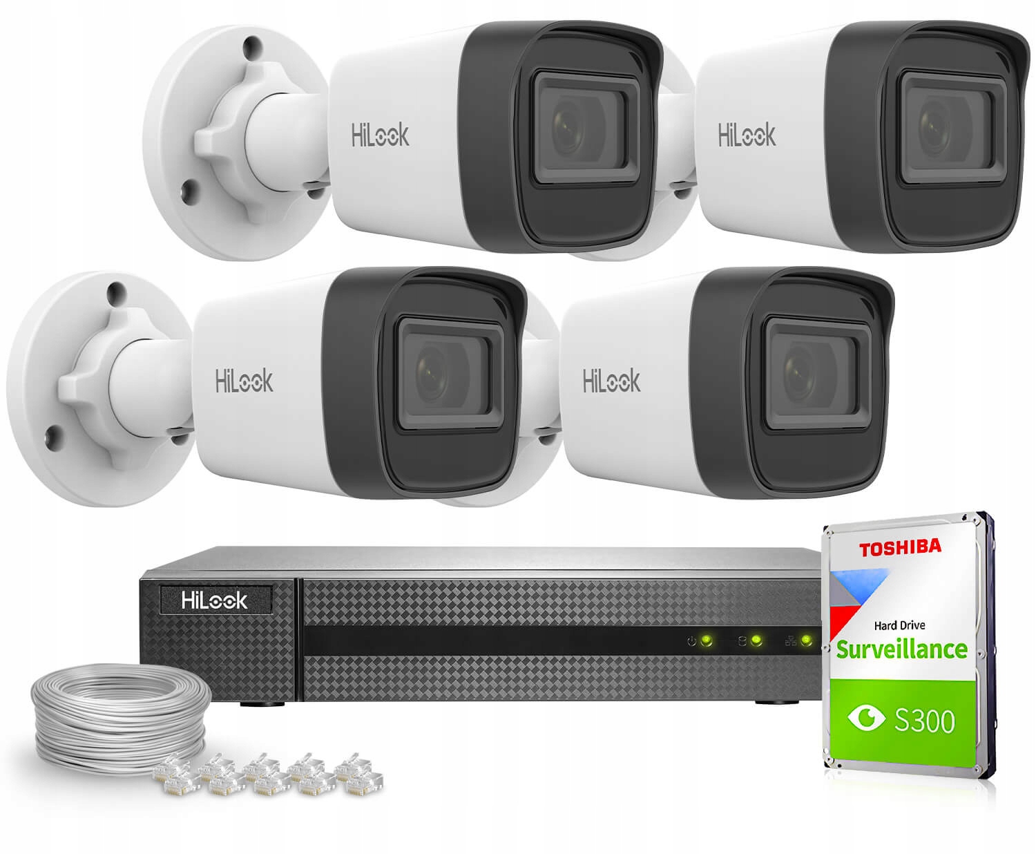 Zestaw do monitoringu 4x IPCAM-B2-P Full HD, PoE, IR 20m, HiLook Hikvision – Kompleksowe rozwiązanie do nadzoru