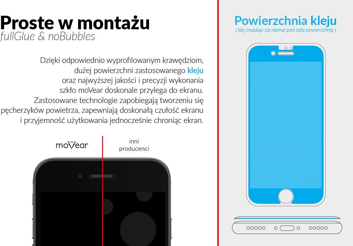 Łatwy montaż i duża powierzchnia kleju szkła 3D na iPhone 6 / 6s 