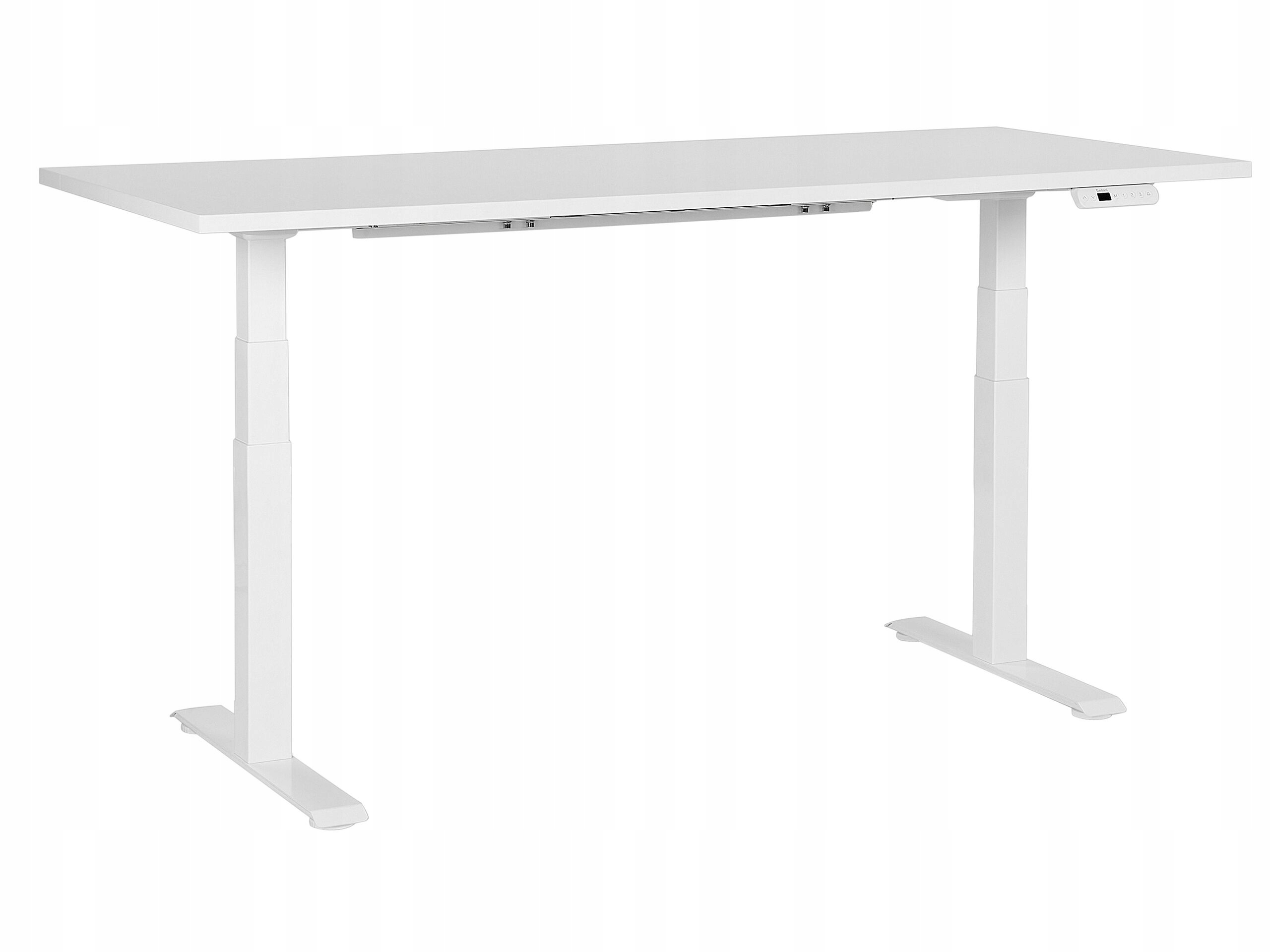 Biurko Beliani Biurko regulowane elektrycznie 180 x 72 cm białe DESTIN III – Komfort i styl w Twoim biurze
