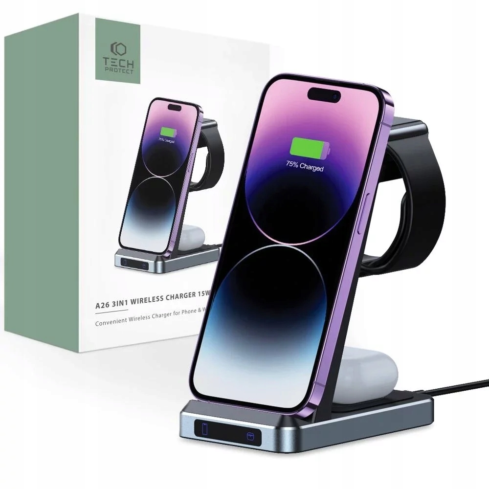 Ładowarka bezprzewodowa Tech-Protect QI15W-A26 3in1 – Elegancja i funkcjonalność w jednym