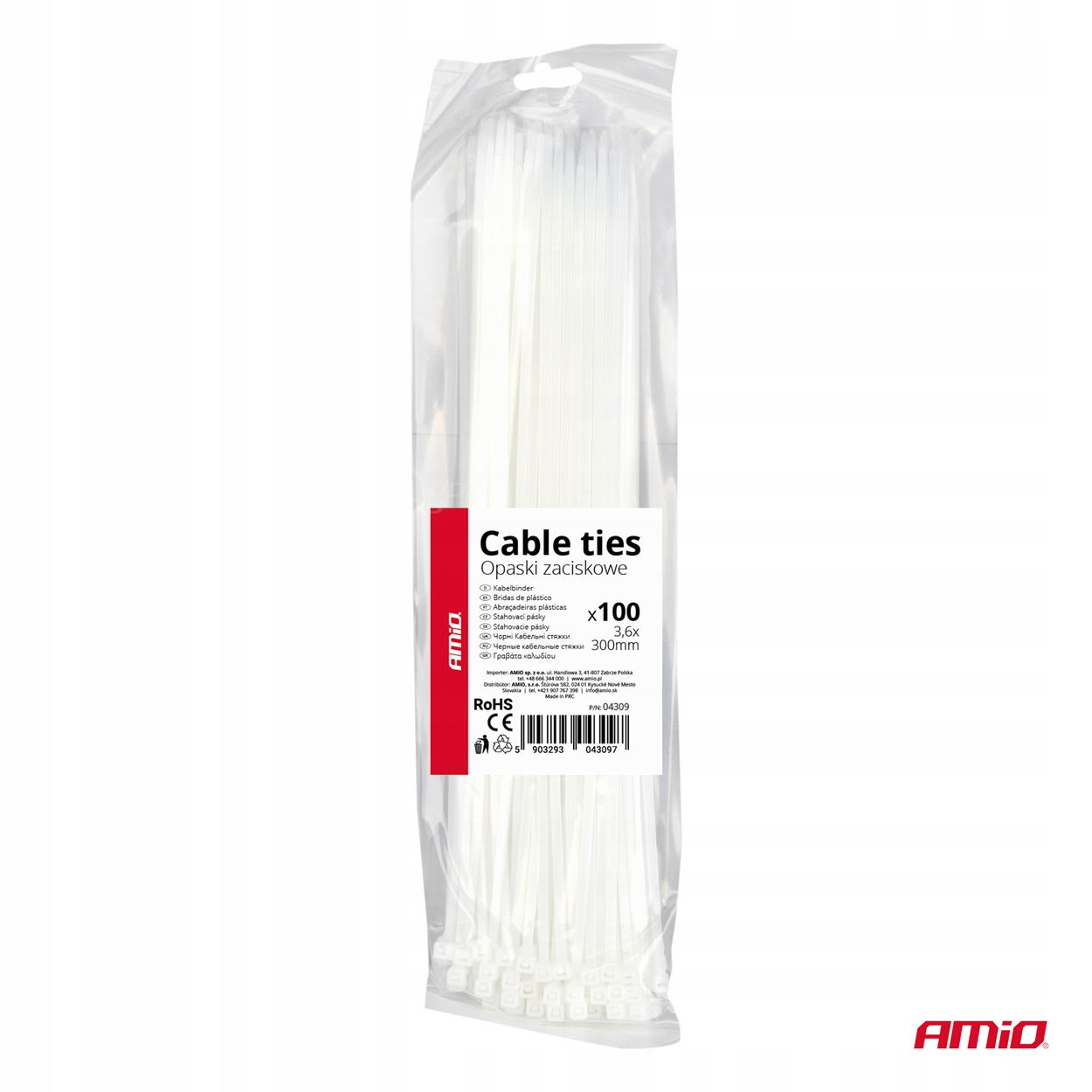 Opaski zaciskowe białe 3.6×300mm 100 szt. AMIO-04309 – Idealne rozwiązanie do organizacji kabli