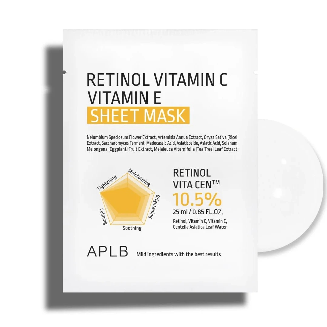 APLB Retinol Vitamin C Vitamin E Sheet Mask – Rozświetlająca maska w płachcie dla zdrowej skóry