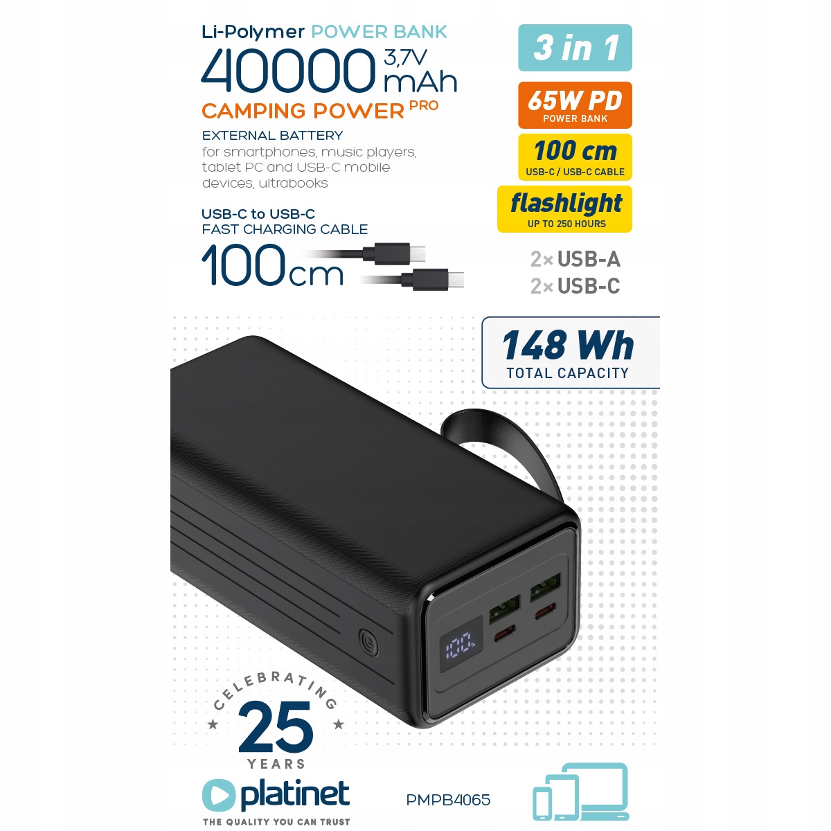 Power Bank 40000 mAh 65W PD – Niezawodne źródło energii w podróży