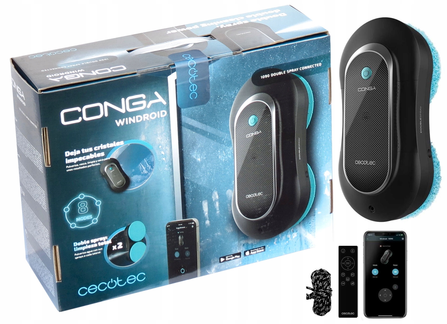 Cecotec Conga Windroid 1090 Double Spray – Innowacyjny robot do mycia okien 3 w 1