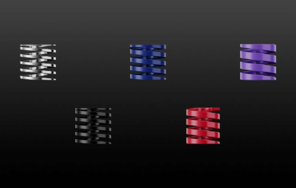 Kolorowy zestaw zwiększający wydajność pedałów pokazany na czarnym tle.