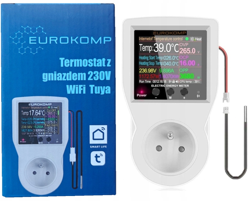 Termostat z gniazdem 230V, licznik energii, WiFi Tuya – Nowoczesne rozwiązanie dla Twojego domu