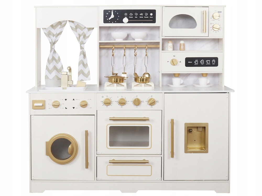 Duża Kuchnia drewniana Styl Glamour Złote dodatki Światło + dźwięk ZA5270 – Idealna zabawa dla małych kucharzy