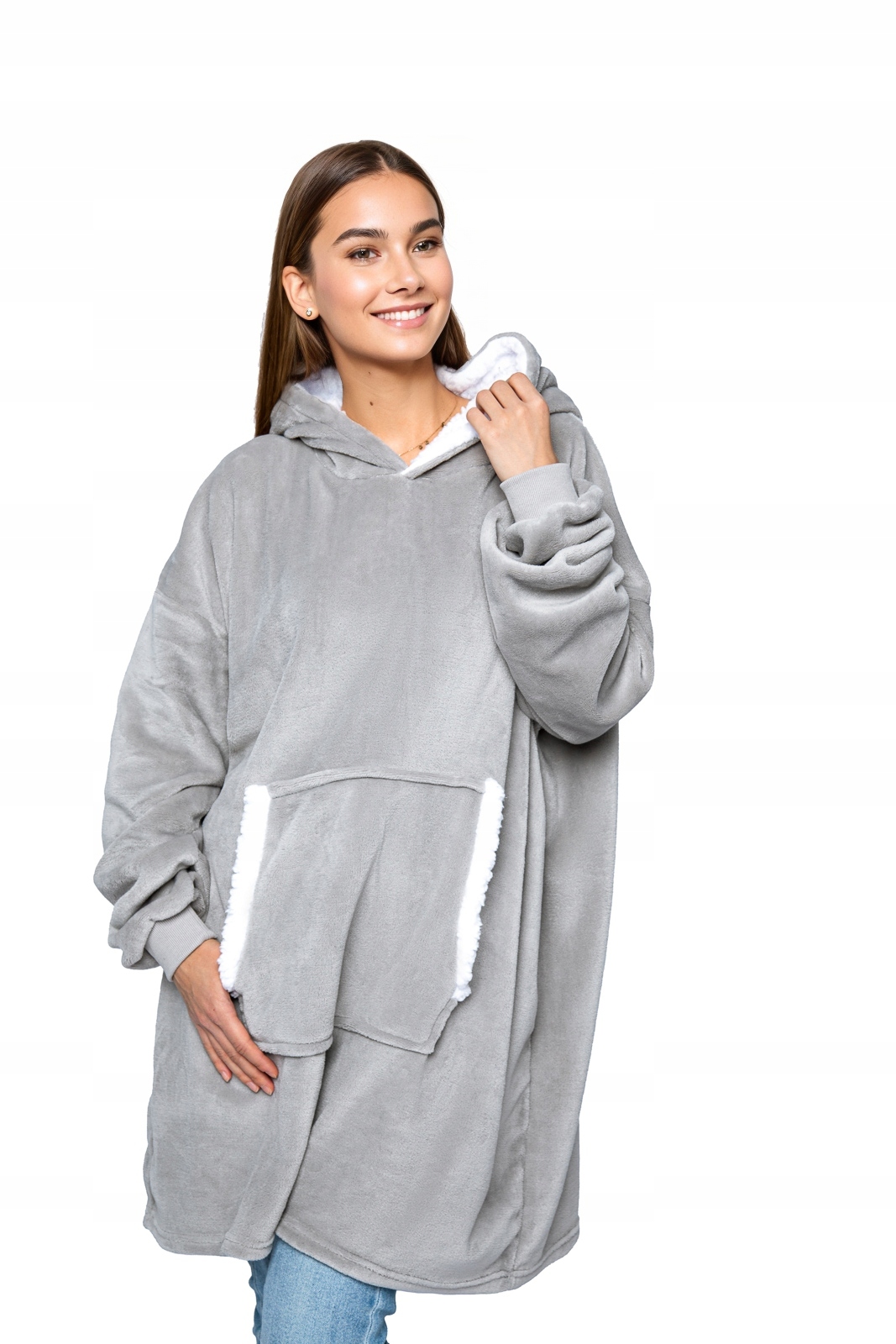 Ciepła gruba bluza z kapturem kocobluza oversize szara – Komfort i styl na chłodne dni