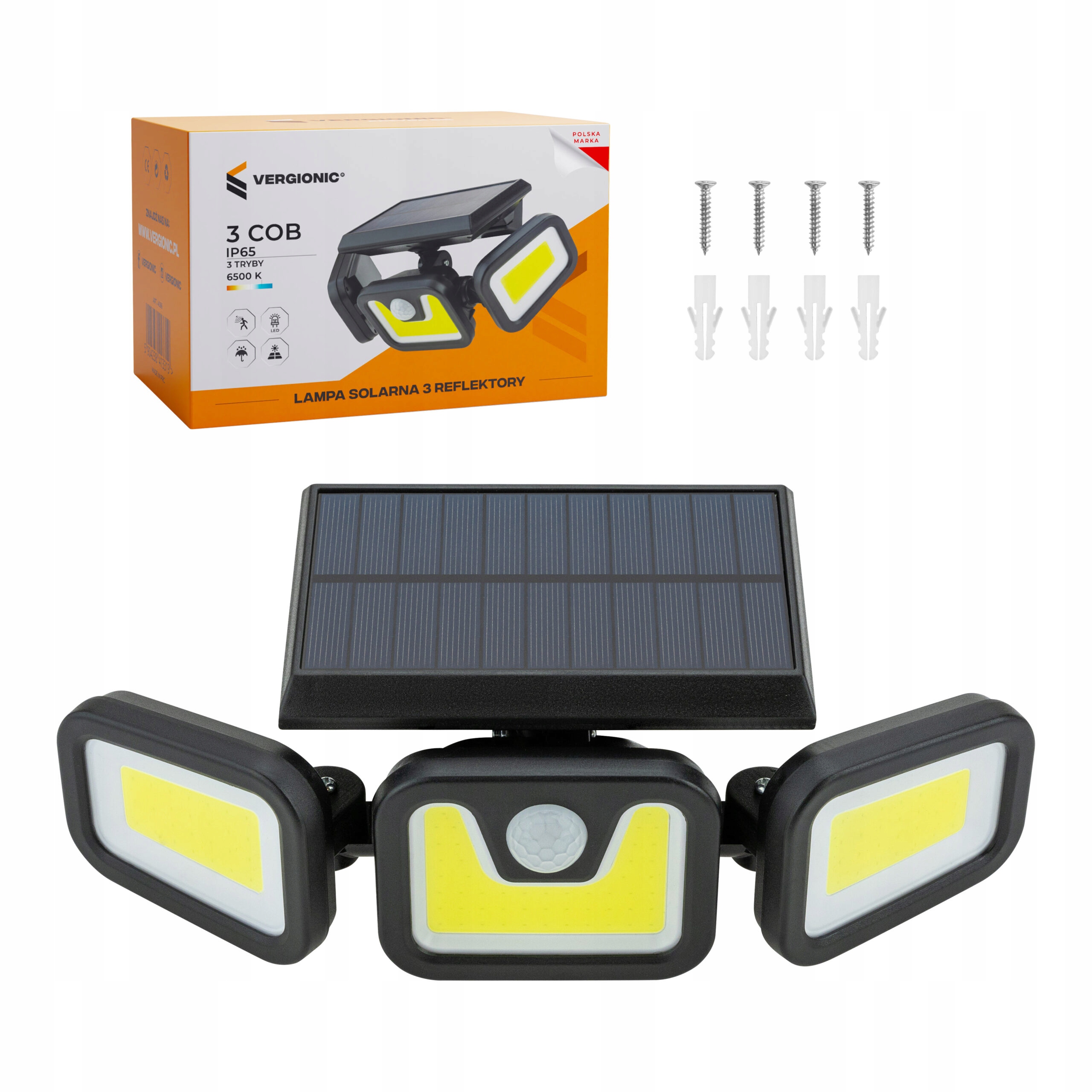 Lampa uliczna solarna 3 reflektory + czujnik – Ekologiczne oświetlenie dla Twojego otoczenia