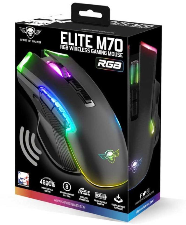 ELITE M70 RGB Black – Myszka bezprzewodowa dla graczy