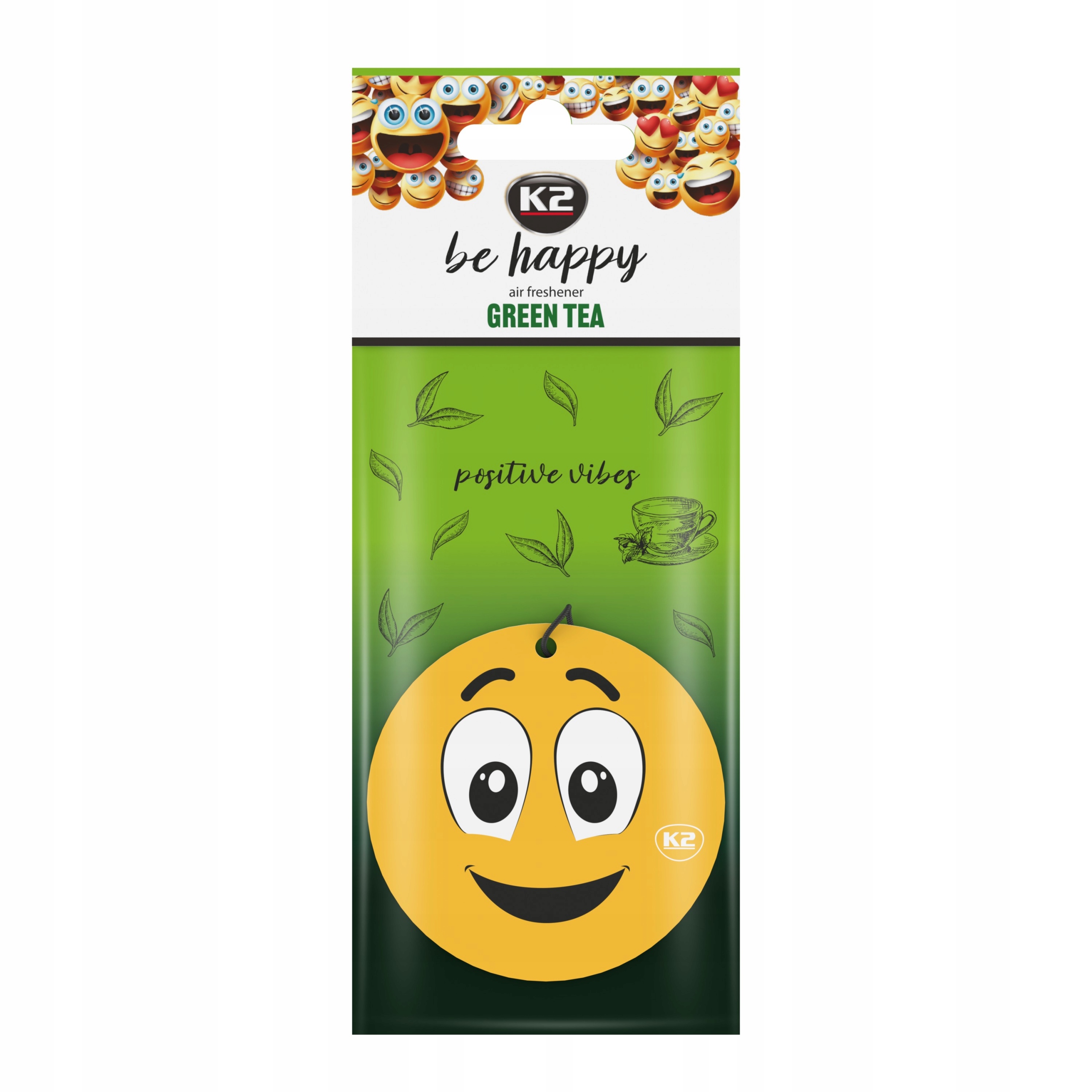K2 BE HAPPY ZAPACH ODŚWIEŻACZ ZAWIESZKA GREEN TEA* – Radość w Twoim samochodzie