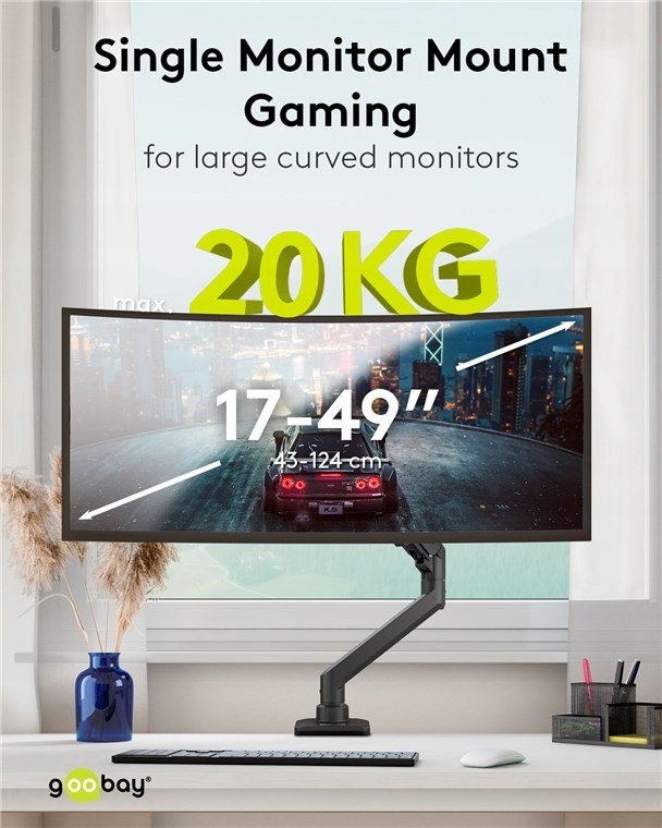 Uchwyt do monitora pojedynczego Gaming ze sprężyną gazową, czarny – Idealne rozwiązanie dla graczy