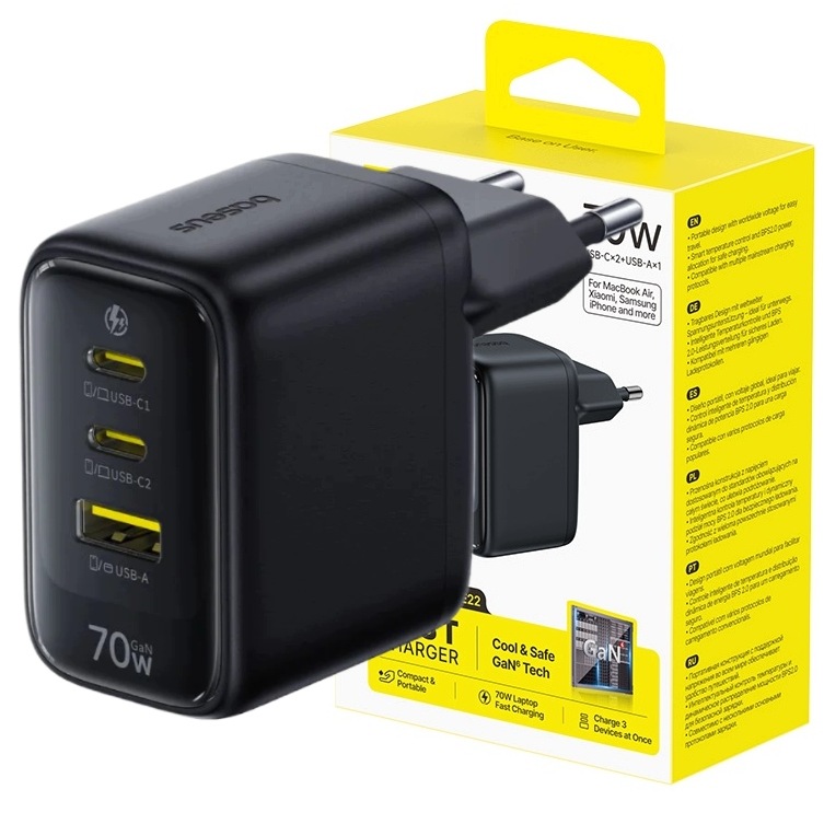 Ładowarka sieciowa Baseus EnerFill FE22 70W 2 x USB-C + USB-A - czarna