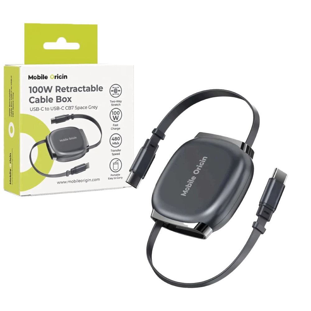 100W Retractable Cable Box USB-C to USB-C CB7 Space Grey – Innowacyjny kabel do ładowania