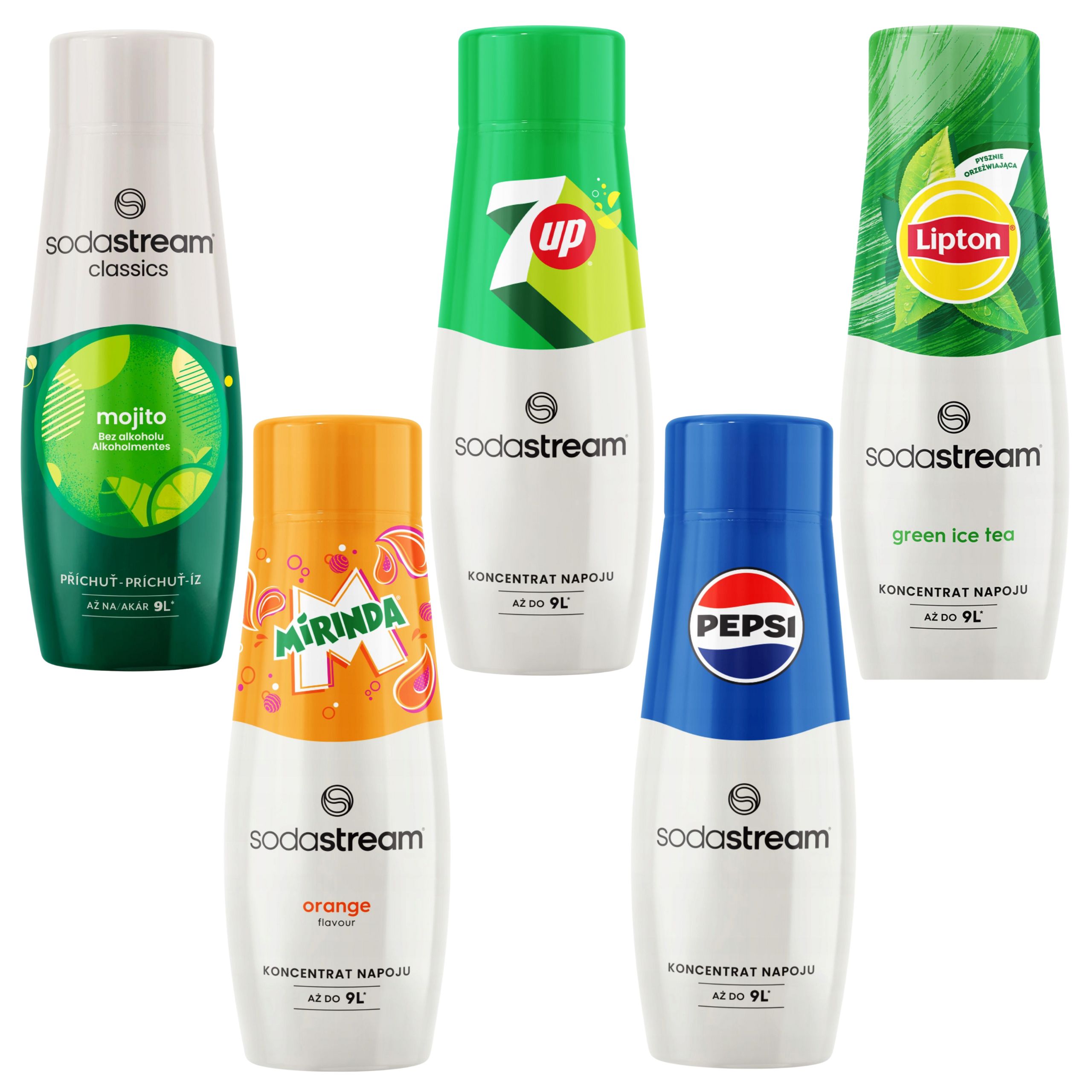 Różnorodność smaków: Mojito, Mirinda, 7Up, Pepsi i Lipton Green Tea