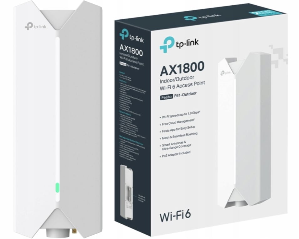 TP-Link Festa F61-Outdoor AX1800 – Wydajny punkt dostępowy WiFi 6 do zastosowań wewnętrznych i zewnętrznych