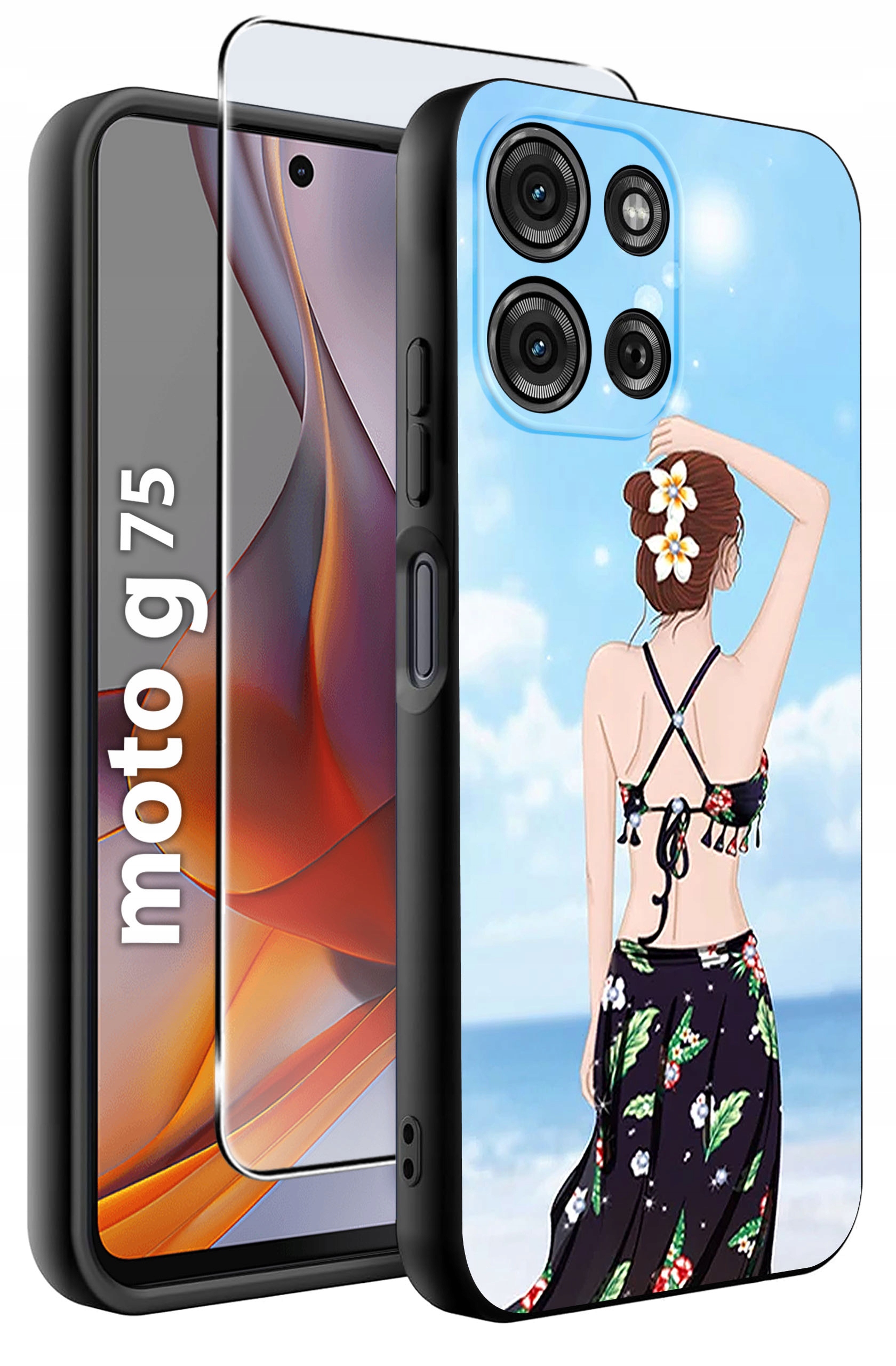 Etui do Motorola G75 5G | Wzory i Silikonowe Matowe Szkło 9H
