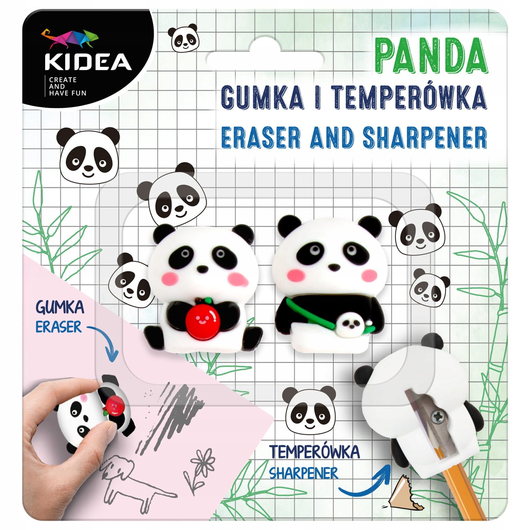 Temperówka Gumka Panda Derf Kidea B/C – Uroczy zestaw szkolny