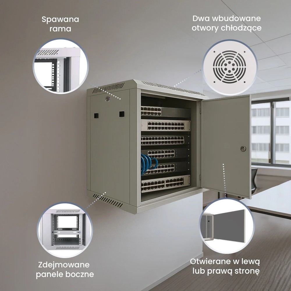 Extralink 9U 600x600 ASP Szara | Szafa rack | montowana na ścianie, drzwi blaszane pełne